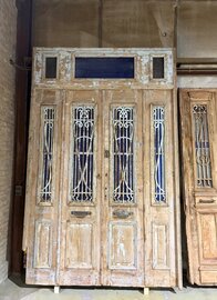 Unieke antieke 4-panelen entree deur &ndash; smeedijzeren details &amp; patina, 199 &times; 313 cm