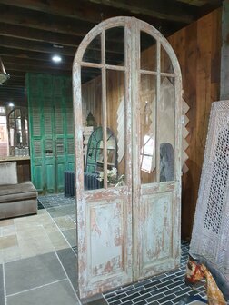 Antieke half ronde dubbele deur met glas 115x250 cm