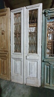 Unieke Antieke Franse dubbele deur met ijzerwerk 121x286 cm