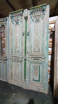 Unieke Antieke franse dubbele deur met houtsnijwerk 148x275 cm