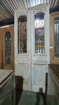 Unieke Antieke Franse dubbele deur met ijzerwerk 126x296 cm