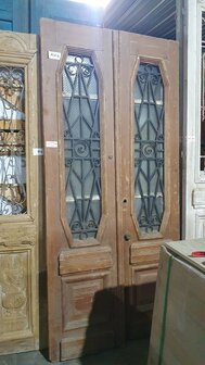 Unieke Antieke Franse dubbele deur met ijzerwerk 120x255 cm
