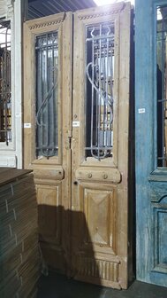 Unieke Antieke Franse dubbele deur met ijzerwerk 114x260 cm