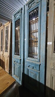 Unieke Antieke Franse dubbele deur met ijzerwerk 142x288 cm