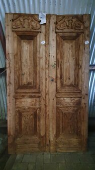 Unieke Antieke franse dubbele deur met houtsnijwerk 130x216 cm