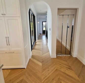 120m2 Eiche Chevron Hongaarse punt parket kant &amp; klaar 