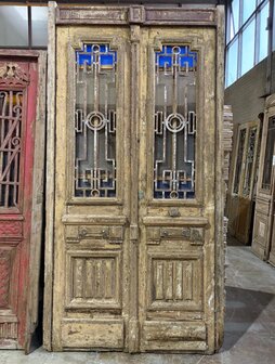 Antieke Deur met Gietijzeren Details &ndash; Originele Historische Houten Entree, 146&times;286 cm