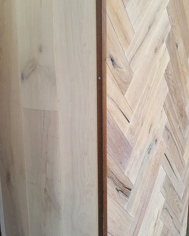 Aged Fischbone Oak flooring ready white oiled