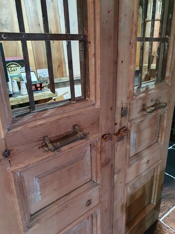 Antique French double door with ironwork 120 x 278 cm