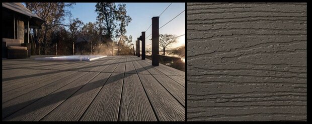 Aanbieding! 95,2 m2 BPC Vlonderplanken Ebony met houtstructuur Nu € 6,95 per meter!