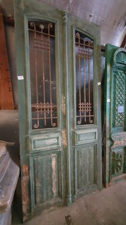 Unieke Antieke dubbele deur met ijzerwerk 124x270 cm