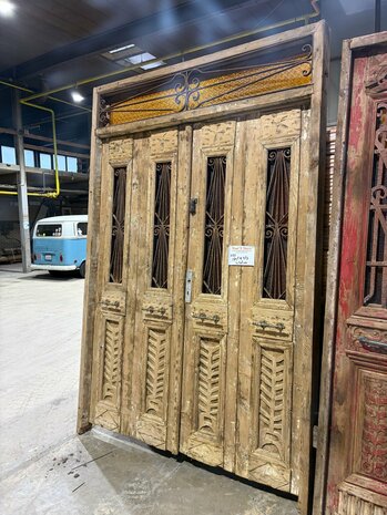 Unieke Antieke deur met Gietijzer & Glas &ndash; Authentieke Historische Entree Deur