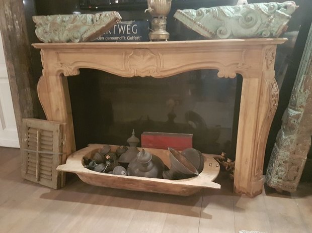 Solid oak fireplace with wood carving