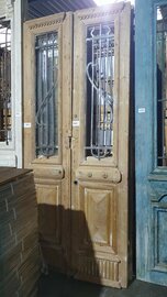 Unieke Antieke Franse dubbele deur met ijzerwerk 114x260 cm